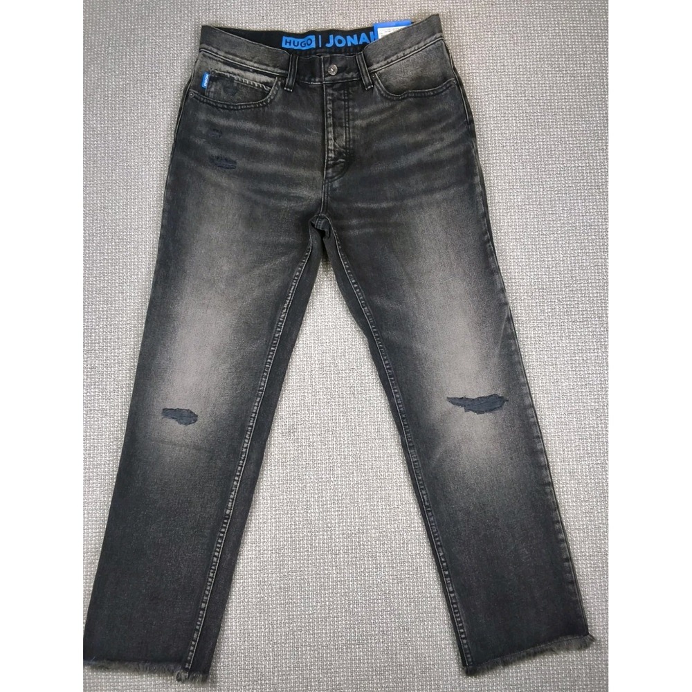 HUGO Boss Jonah Straight Fit Distressed Jeans Mens 32x32 NWT Black Grey